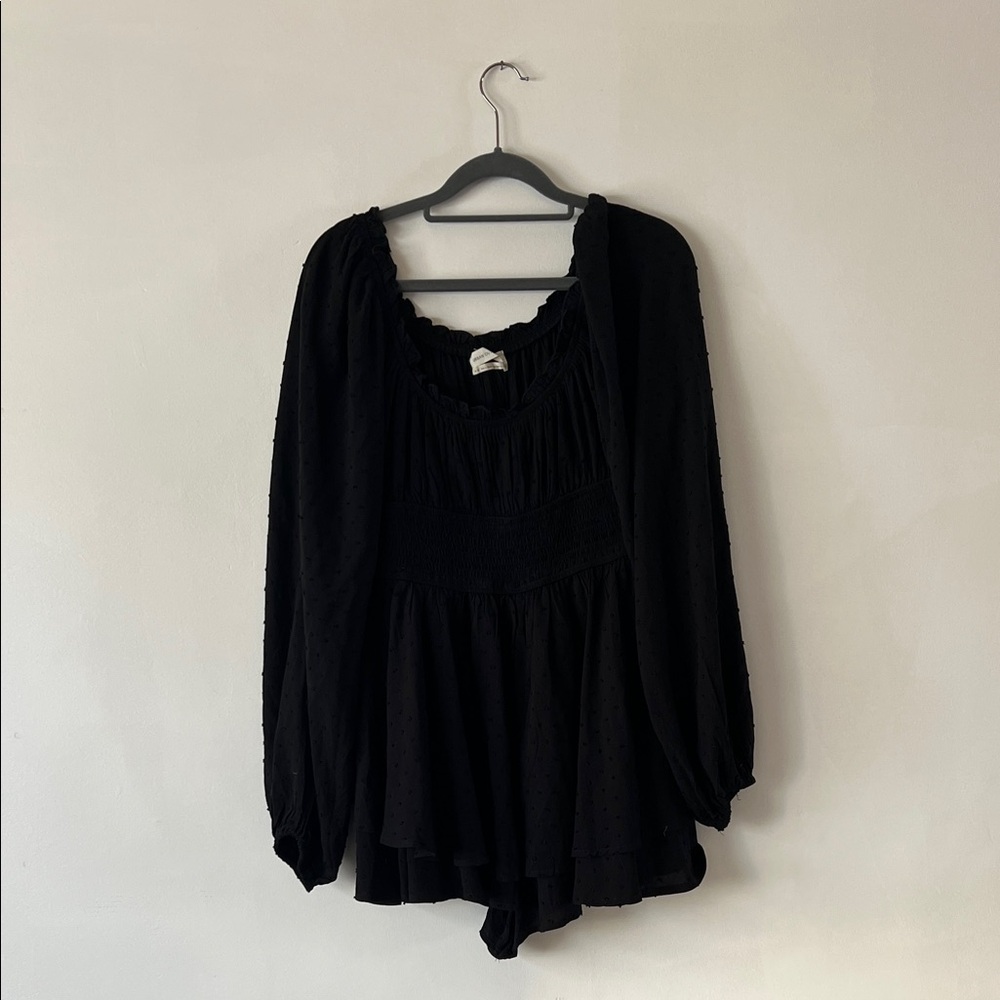 Black Long Sleeve Romper with dot detail Medium urban outfitters